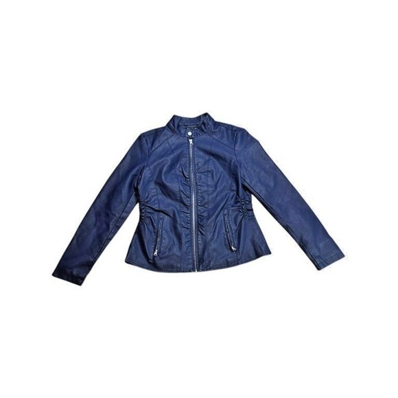 Baccini Jacket Womens Size Medium Faux Leather Moto Zip Fitted - Blue  - - Picture 1 of 8